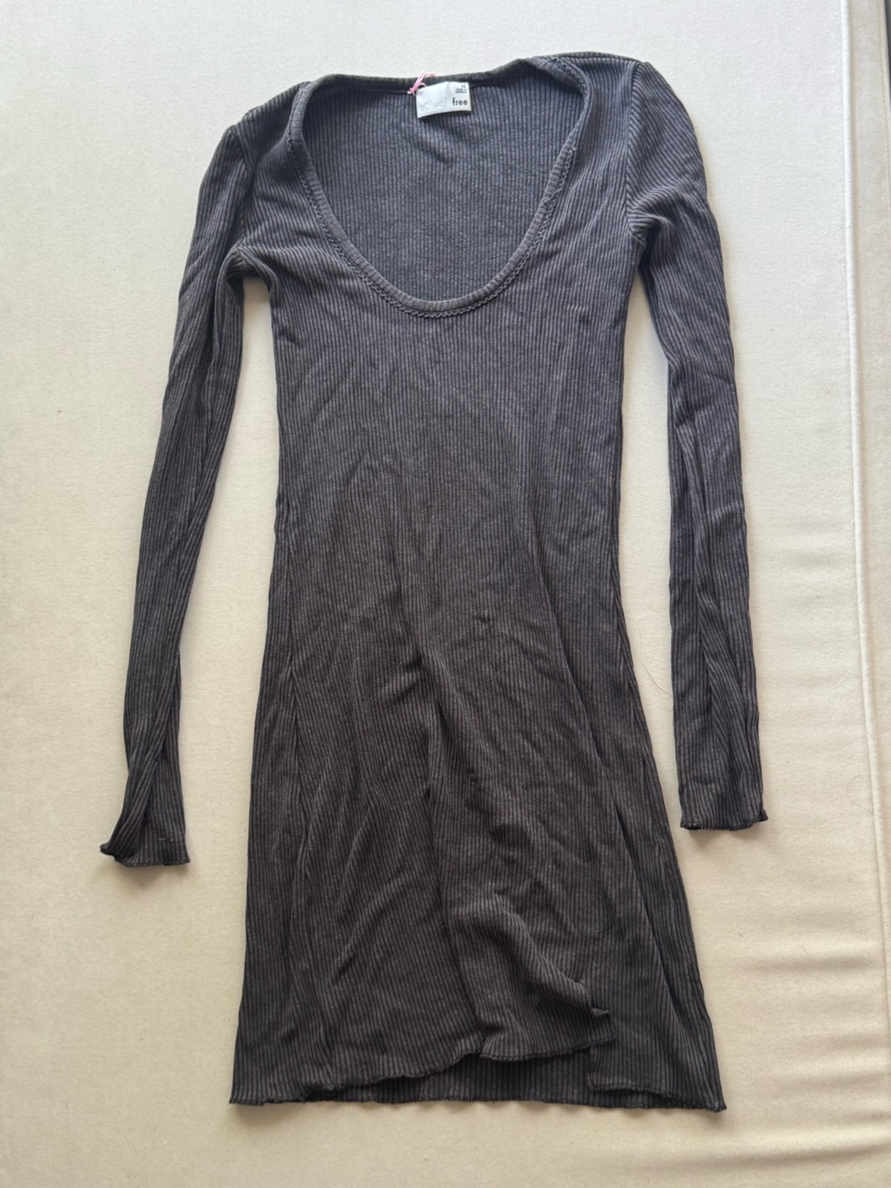 Wilfred Free Ribbed Scoop Neck Long Sleeve Dress - Charcoal Gray